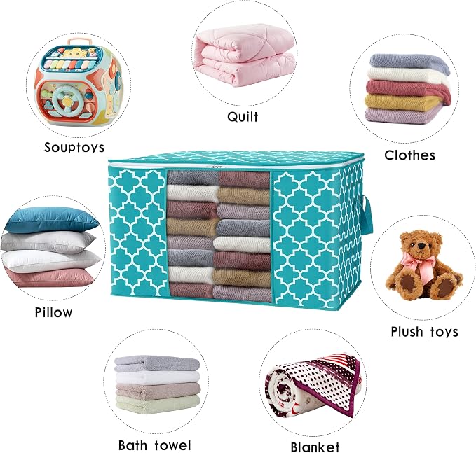 WISELIFE Storage Bags 100L 4-Pack Large Blanket Clothes Organization and Storage Containers for Bedding, Comforters, Foldable Organizer with Reinforced Handle, Clear Window, Sturdy Zippers,Green