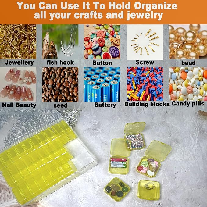 Yellow plastic box-Bead Organizer Box-31 Pcs Small Clear Plastic Bead Storage Containers Craft Storage Box with Hinged Lid, 1sheet Labels, Mini Box for Jewelry Making, Crafts, Small Parts