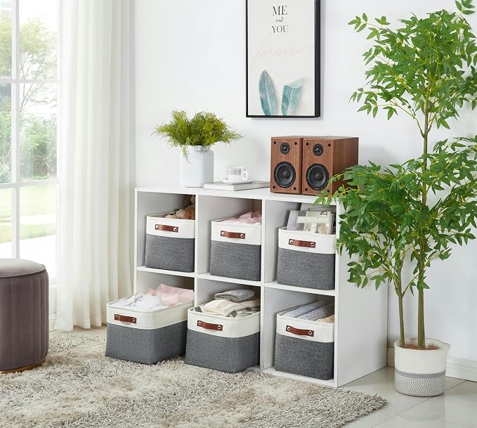 DECOMOMO Storage Bins, Extra Large Fabric Storage Baskets for Shelves, Decorative Linen Closet Organizer, 15.8 x 12.5 x 10 inches (Slate Grey & White, 3 Pack)