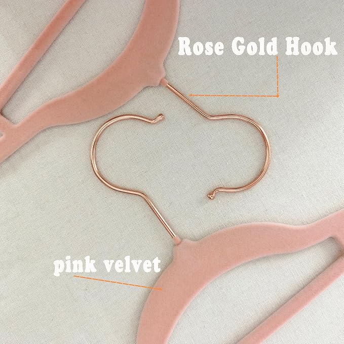Pink Velvet Hangers 30 Pack -Adult Hangers Rose Gold Hook, Space Saving Non-Slip Clothes Hangers, 16.5 Inch with Tie Bar for Coats,Sweater,Jackets,Dresses, Shirts, Suits & T-Shirts