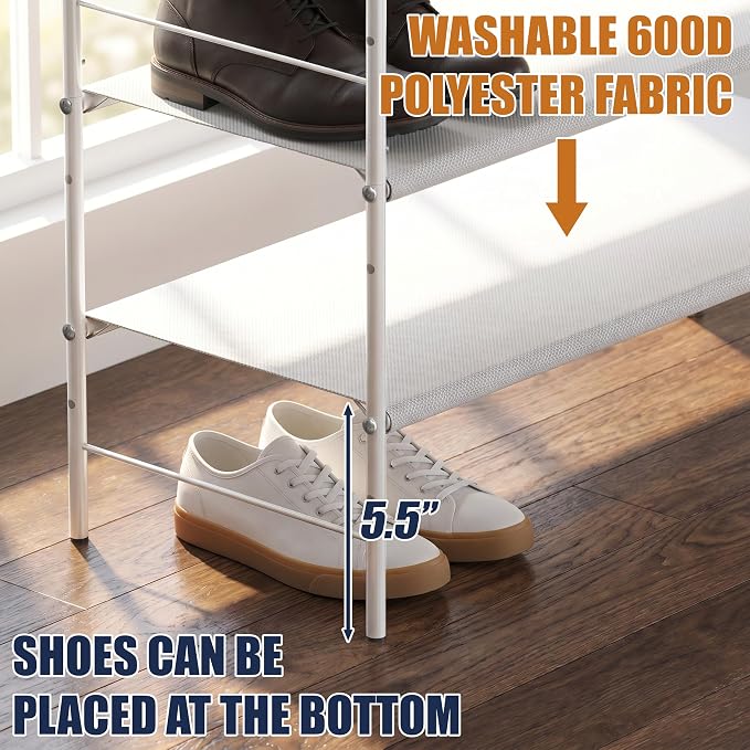 Simple Houseware 6-Tier Shoe Rack Storage Organizer w/Side Hanging Bag, White