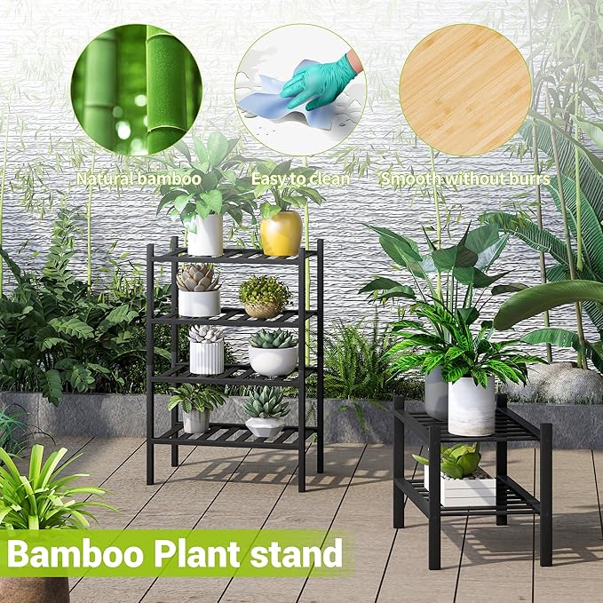 BMOSU 2-Tier Bamboo Small Shoe Rack Premium Stackable Shoe Shelf Storage Organizer for Hallway Closet Living Room Entryway Organizer (Black Bamboo)