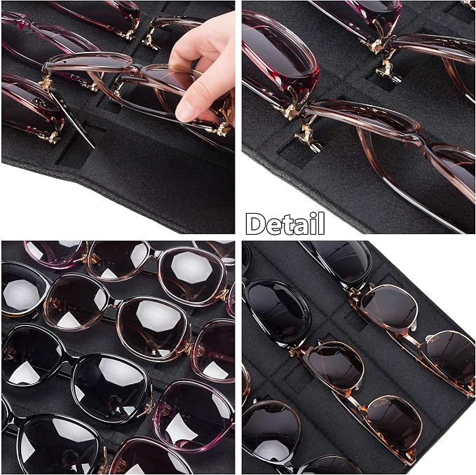 PACMAXI Sunglasses Storage Organizer, Wall Pocket Mounted by Sunglasses, Hanging Eyeglasses Storage Holder, Eyewear Display. (Black, 15 Slot)