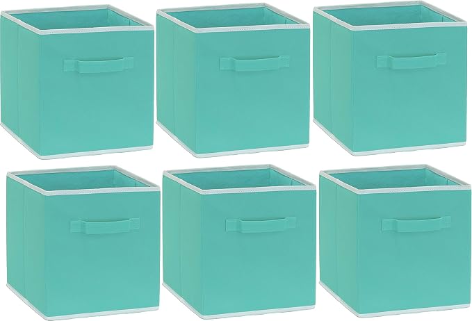 Simple Houseware Foldable Cube Storage Bins, 11-Inch Turquoise, 6-Pack Fabric Cubes Organizer for Closet or Shelves