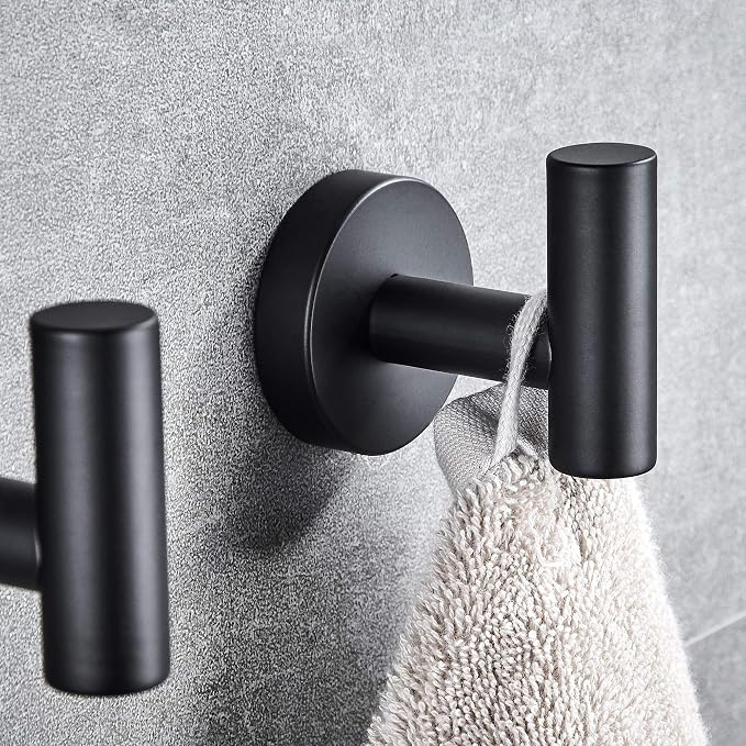 MARMOLUX ACC - Towel Hook Black Bathroom Single Coat Hooks Bath Kitchen Small Hand Towel Holder Hat Door Hanger Rack Home Storage Stainless Steel Bathroom Hardware Set Wall Mount Matte Black (2 Pack)