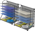 Simple Houseware 6-Tier Desk Organizer & Sliding Paper Tray - Space-Saving Desktop File Holder for Letter & Document Sorting, Black, 2-Pack