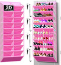 Kotkn 20-Pocket Hanging Shoe Organizer for Door, 10-Tier Heavy Duty Holds 20-30 Pairs, 10.5" Deep Fits Size 15 Boots, Bamboo Support & Non-Scratch Hooks (20 Tier-Pink)