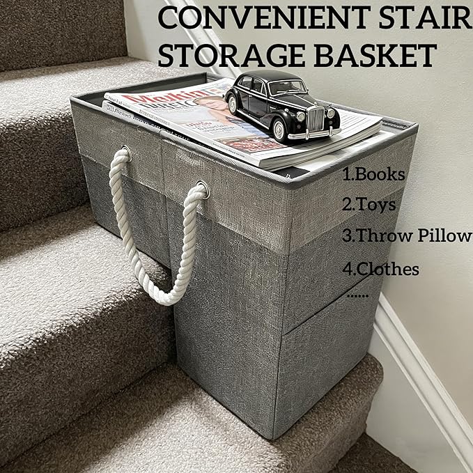 Stair basket,Foldable staircase baskets,Step stairs storage baskets with handle,2pcs dark gray