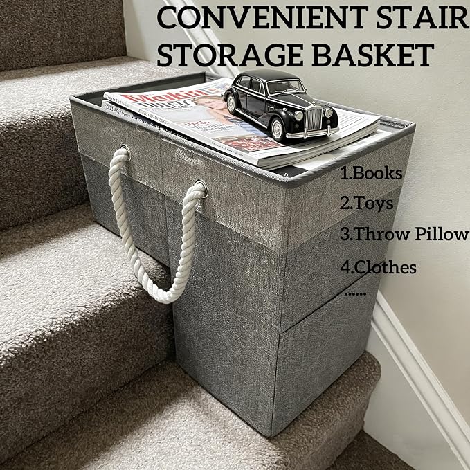 Stair basket,Foldable staircase baskets,Step stairs storage baskets with handle,1pcs dark gray