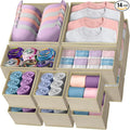 Reli. Drawer Organizers (14 Pack) | Storage Dividers, Dresser Dividers & Organization Bins for Clothes, Baby Nursery | Foldable Fabric Drawer Containers for Bras, Socks, Underwear (Beige)