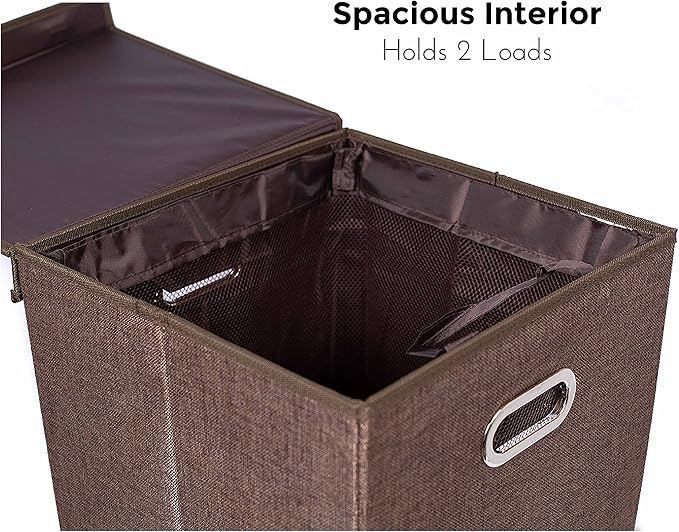 BirdRock Home Single Laundry Hamper with Lid and Removable Liner | Linen | Easily Transport Laundry | Foldable Hamper | Cut Out Handles