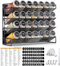 UVIAHOMI Magnetic Spice Rack Organizer for Refrigerator with 28 Spice Jars, 386 Spice Labels, 4 Hook, Chalk Marker and Funnel Set, Magnetic Shelf for Seasoning Organizer, 13.2'' W x 9.8 H, Black