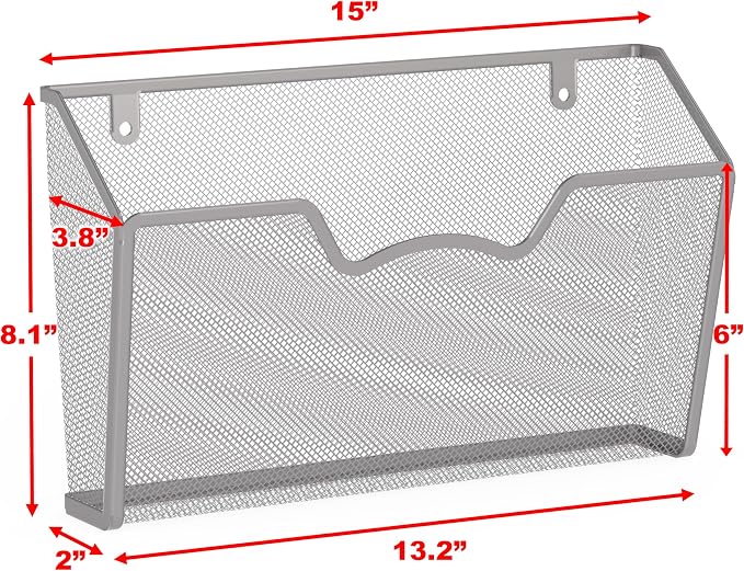 Simple Houseware Wall Mount Single Pocket File Organizer Holder, 3 Packs, Silver