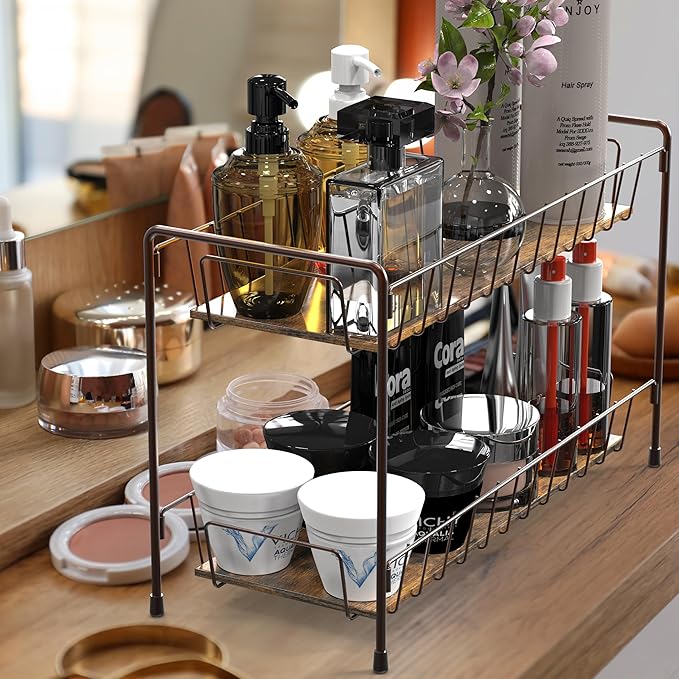 Simple Houseware 2-Tier Countertop Spice Rack Organizer, Bronze | for Kitchen, Pantry Storage Shelf