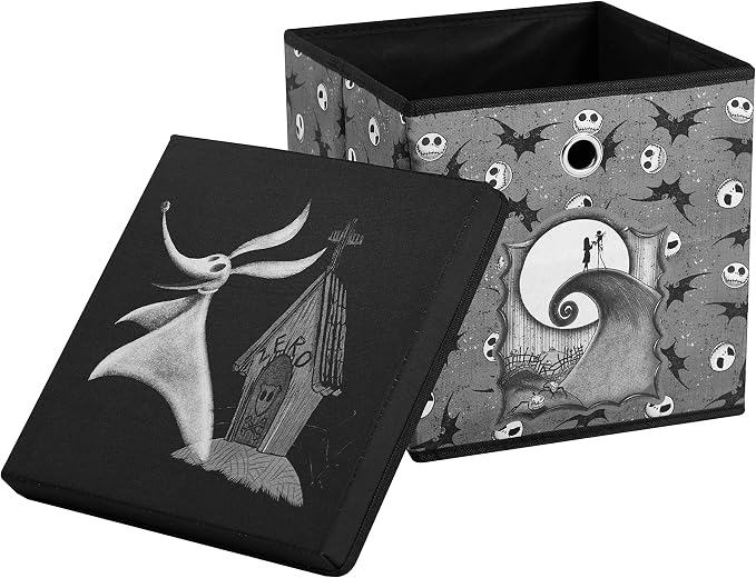 The Nightmare Before Christmas Collapsible Storage Cube with Removable Lid,10"x10"x10" Fabric Organizer Bin for Essentials
