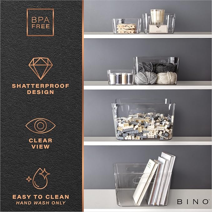 BINO | Plastic Storage Bins, Small - 2 Pack, Clear | THE SOHO COLLECTION | Pantry Organizers and Storage Containers Fridge Organizer Bins Kitchen Cabinet Organizer Medicine Cabinet Bin