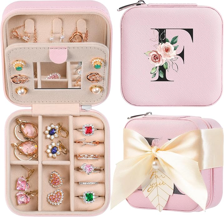 AYGXU Travel Jewelry Box for Women and Girls - Small Case With Initial A-Z - Teacher Gifts
