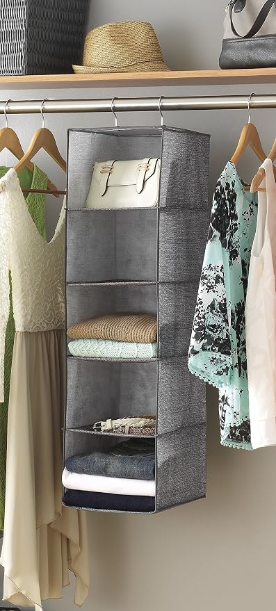 Whitmor Hanging Accessory Shelves 5 Open Sweater Shelves Crosshatch Gray