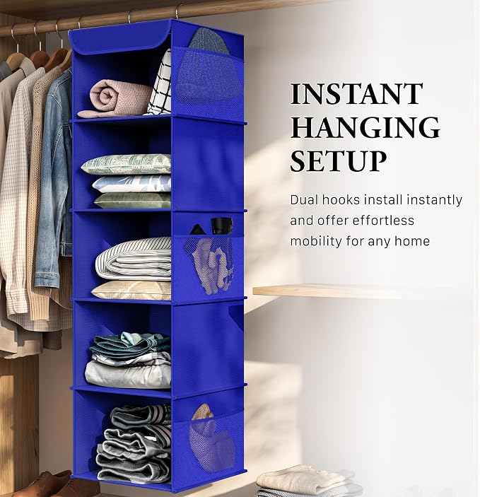 Simple Houseware 5 Shelf Hanging Closet Organizer, Dark Blue