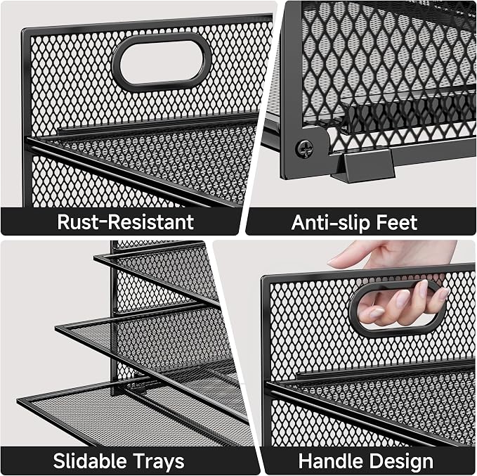 6-Tier Paper Organizer for Desk with Handle, Heavy Duty Metal File Organizer | Stackable Desktop Organizer for Office Supplies, Documents and Stationery Storage