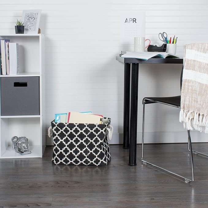DII Polyester Container with Handles, Lattice Storage Bin, Medium, Black Lattice