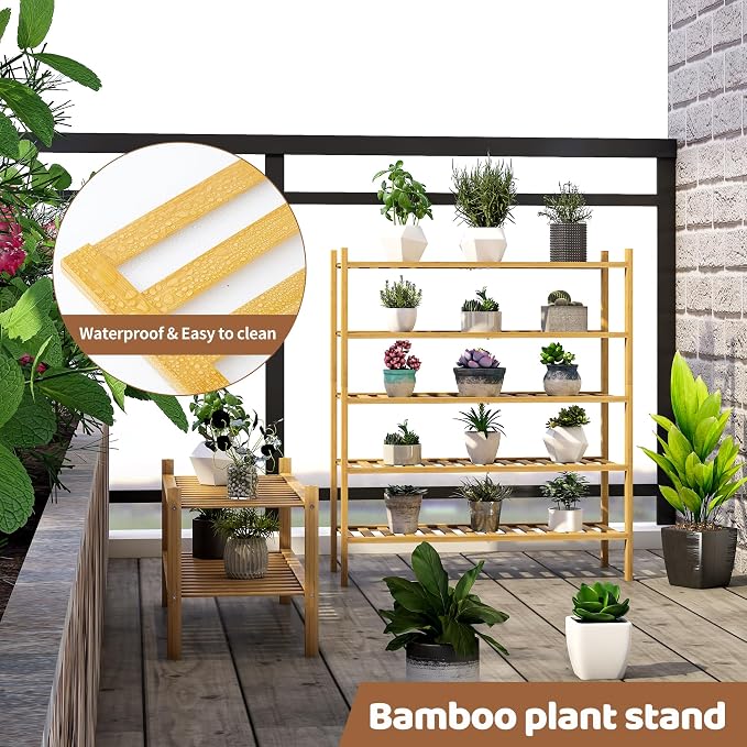 Bamboo Shoe Rack Stackable Storage Organizer for Unit Entryway Hallway and Closet Sturdy Freestanding Shoe Shelf(5 Tier Natural)