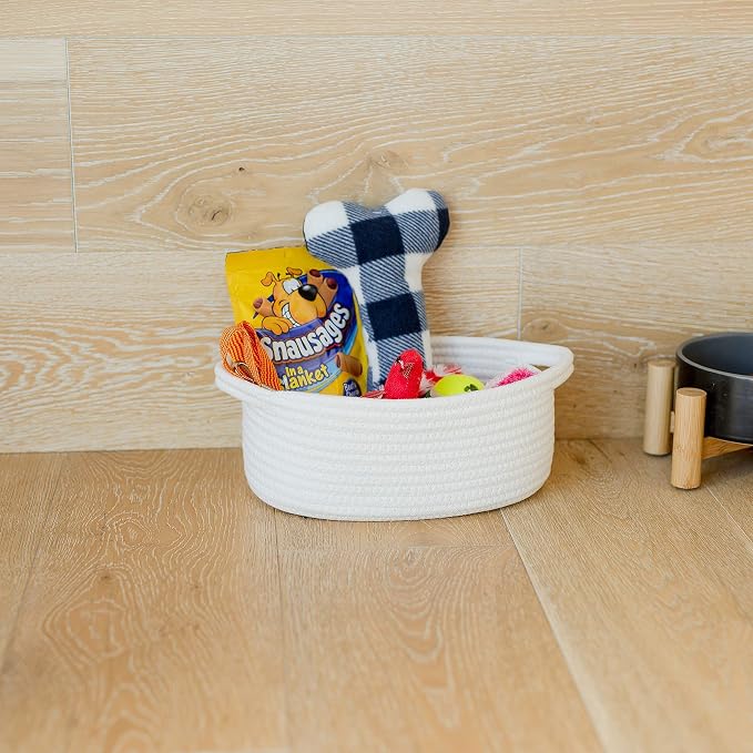 NaturalCozy 3-Piece Oval Storage Basket Set– Soft Natural Rope Woven Baskets for Storage Shelf, Toy, Nursery, Gift, Baby Shower, Pets Cat Dog Bins, Kitchen | Small Basket for Organizing (Off White)