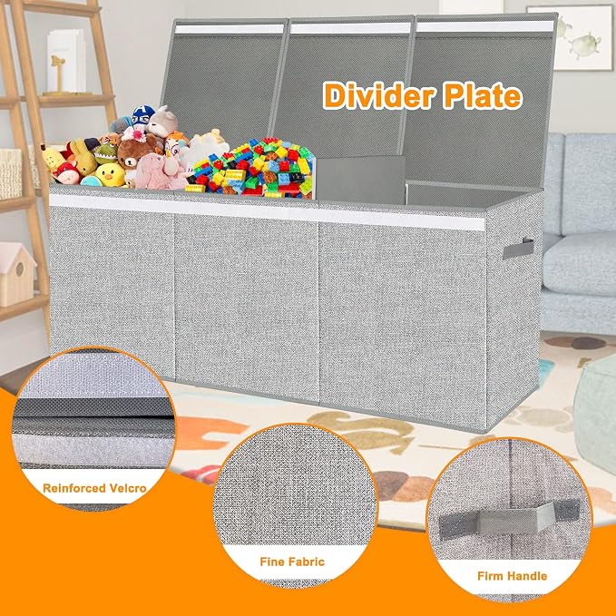 Pantryily Extra Large Toy Box for Girls Boys - Collapsible Kids Toy Chest Boxes Organizers and Storage for Livingroom,Playroom,Closet 35.8"x12.6"x16"(Grey)