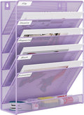 EasyPAG 5 Tier Wall File Holder, Mesh Hanging Folder Organizer with Classify Label, Versatile Desk File Holder, Vertical Wall Mounted Mail Organizer for Office Home Cubicle, Purple