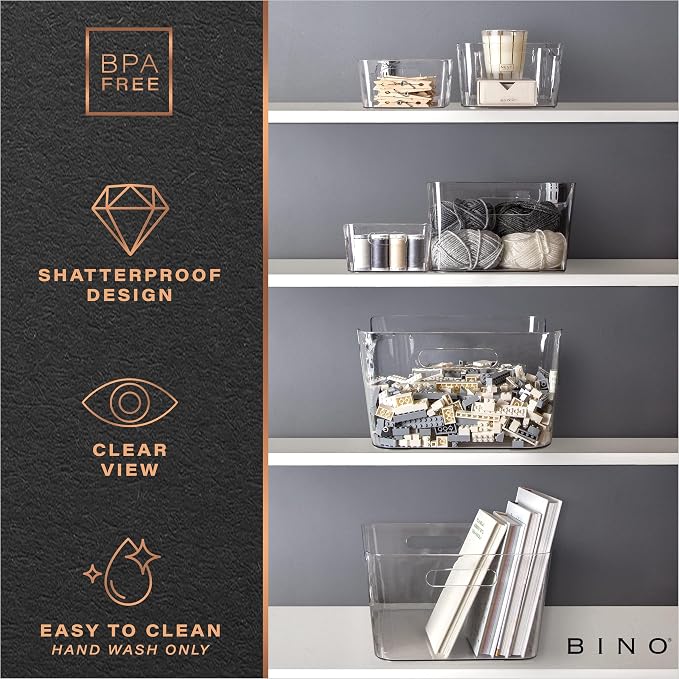 BINO | Plastic Organizer Bins, Large - 4 Pack | The SOHO Collection | Multi-Use | Pantry & Freezer Organizer Bins | Plastic Storage Containers for Home & Kitchen Org