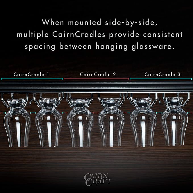 CairnCradle Whiskey Glass Rack - Under Cabinet Whisky Tasting Glasses Holder Storage Hanger Metal Organizer for Bar Kitchen (2 Across x 3 Deep, Polished Stainless)
