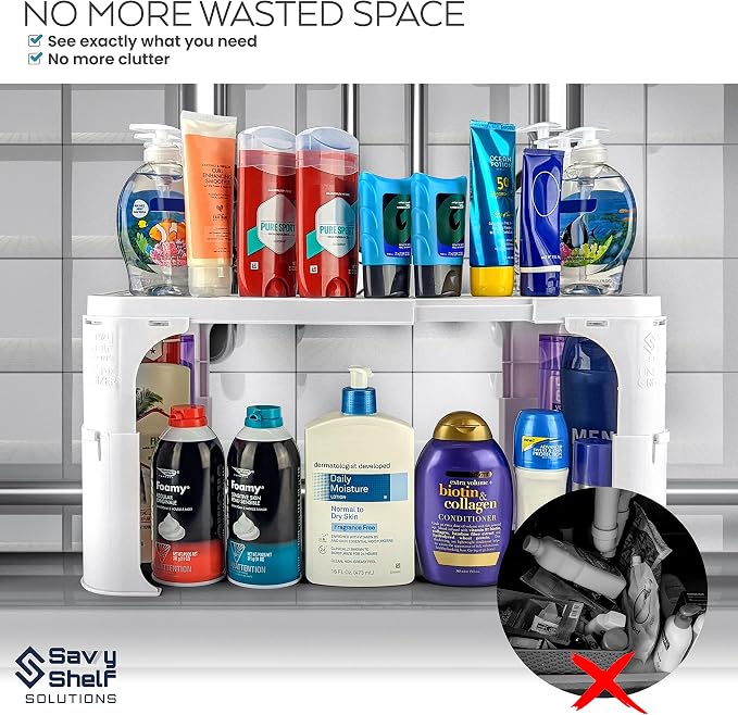 Expandable Under Sink Organizer and Storage I Bathroom Under the Sink Organizer Kitchen Under Sink Shelf I Cleaning Supplies Organizer Under Sink Storage I EXPANDABLE HEIGHT DEPTH & WIDTH