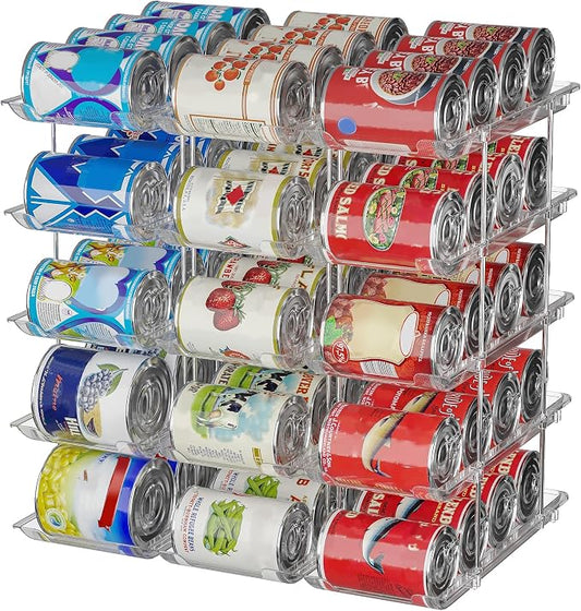 Can Organizer For Pantry, Adjustable Height And Width Canned Goods Organizer, Soup Can Organizer Holds Up to 60 Cans for Kitchen Cabinet or Refrigerator(CLear 5 Tier)