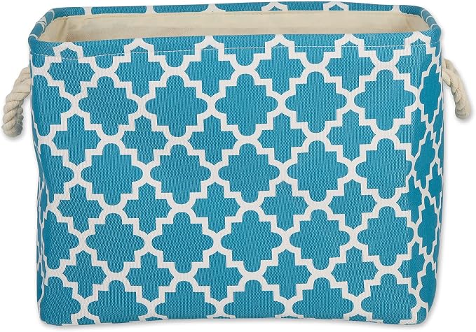 DII Polyester Container with Handles, Lattice Storage Bin, Medium, Storm Blue