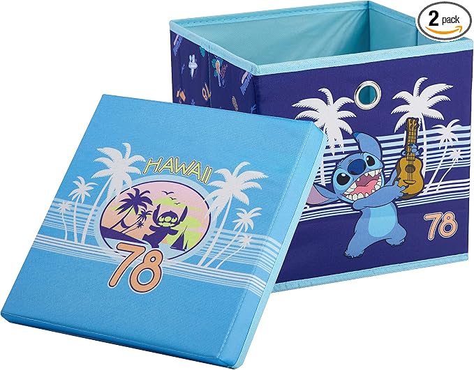 Lilo & Stitch Collapsible Storage Cube with Removable Lid,10"x10"x10" Fabric Organizer Bin for Kids’ Toys, Clothes & Accessories, Bedroom or Playroom Storage Box