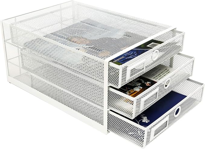 Exerz Paper Sorter 3 Drawer Wire Mesh A4 / Desk Multifunctional Desk Organiser/Multi-Layer Letter Tray - for Documents, Magazines, Notebooks and Letter (White)