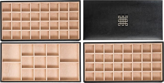 Glenor Co Earring Organizer Tray - 3 Large Stackable Trays with Lid -77 Slot Classic Jewelry Storage Display Case for Drawer or Dresser - Holder for Earring Ring Necklace or Cufflinks