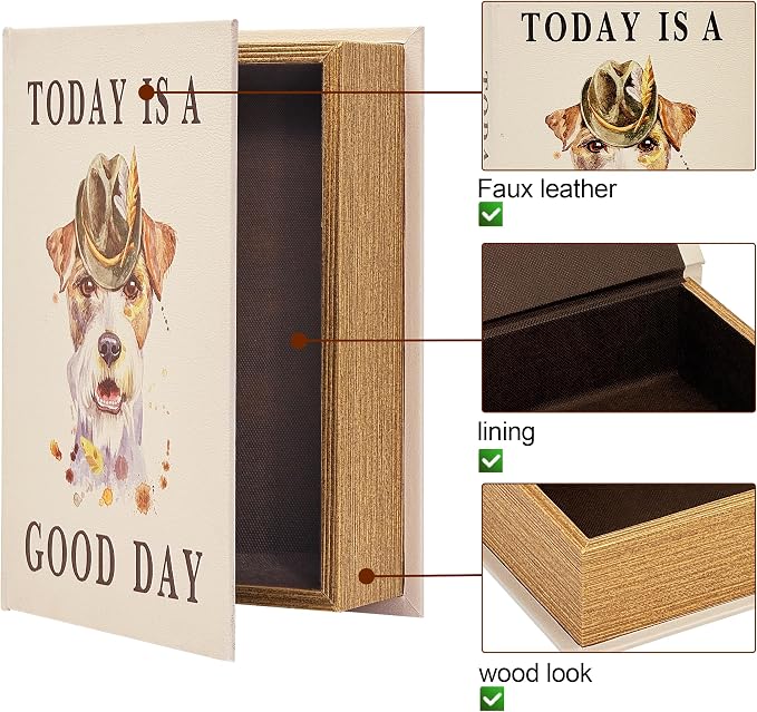 PACOLO Decorative Book Boxes, Faux Wood cover Storage for Hidden Jewelry, Money, and Cash (TODAY IS A GOOD DAY)