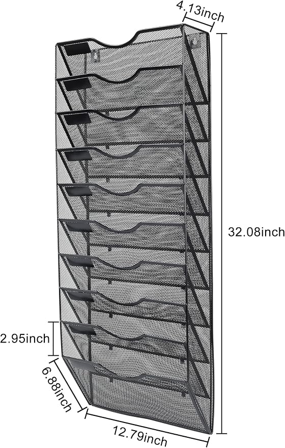 PAG Hanging Wall File Holder Organizer Mail Sorter Literature Rack for Office, 10 Pockets, Black