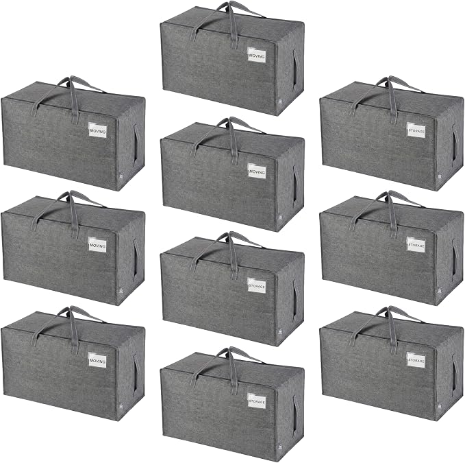 VENO 10 Pack Extra Large Heavy Duty Moving Bags with Wide Opening & Reinforced Handles, Reusable Storage Tote Bags with Strong Zippers for Clothes, College Dorm Essentials & Moving Supplies