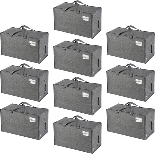 VENO 10 Pack Extra Large Heavy Duty Moving Bags with Wide Opening & Reinforced Handles, Reusable Storage Tote Bags with Strong Zippers for Clothes, College Dorm Essentials & Moving Supplies