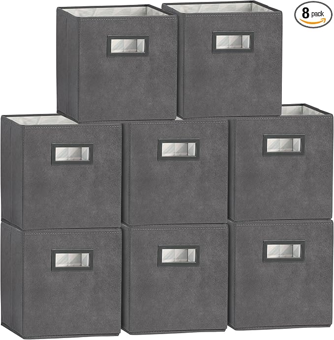 Superio Collapsible Storage Bins For Organization And Storage, Closet Organizers And Storage, Dorm Room Storage, Storage Containers, Laundry Room Organization, Grey 8-pack