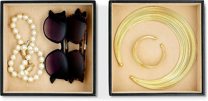 Glenor Co Jewelry Organizer Tray - Set of 2 - Stackable Empty 2 Inch Deep Jewelry Storage Trays w/o dividers - Display on Dresser or Drawer - Compatible with Other Trays - Black