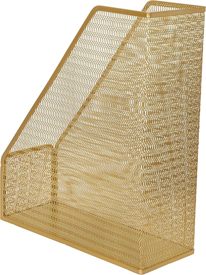 Martha Stewart Ryder Gold Mesh Metal Single Slot Magazine File Holder, Desktop Organizer, 9.75 x 3.75 x 11.5