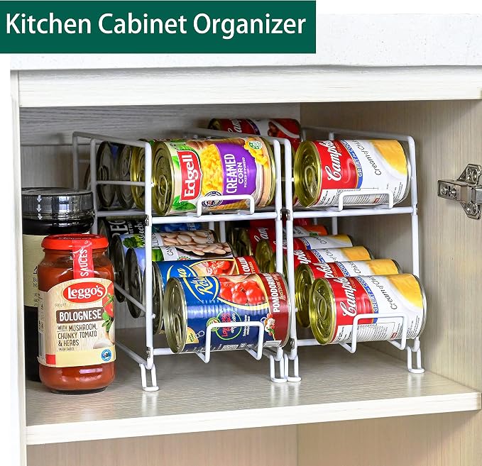 SUFAUY Beverage Can Dispneser Organizer, Stackable Shelves for Storage for Pantry, White - 2 Pack
