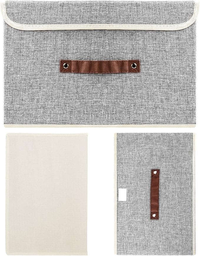 TYEERS Collapsible Storage Boxes, Washable Fabric Storage Bins with Lids, 14.9x9.8x9.8 inches, 3 Pack, Gray