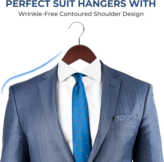 JS HANGER Wooden Coat Hangers, 20 Pack High Grade 17.5 Inch Wood Suit Hangers with Non Slip Pant Bar - Extra Smooth and Splinter Free Walnut Finish Wooden Suit Hangers for Closet Organization