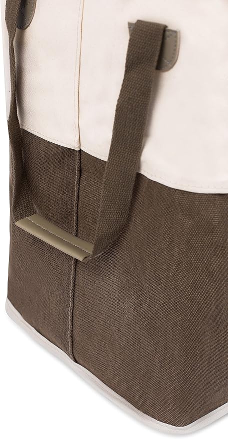 BIRDROCK HOME Square Cloth Laundry Hamper with Handles - Dirty Clothes Sorter - Easy Storage - Foldable - Brown and White Canvas