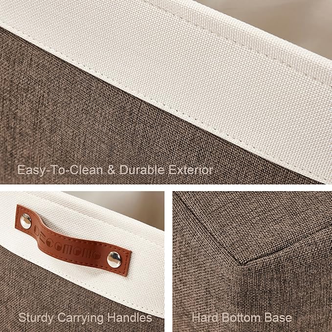 DECOMOMO Storage Bins, Large Fabric Storage Baskets for Shelves, Decorative Linen Closet Organizer, 15 x 11 x 9.5 inches (Brown & White, 3 Pack)