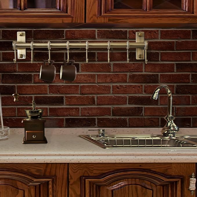 DSEAP Pot Rack - Pots & Pans Hanging Rack with 8 Hooks, Double Bars, Wall Mounted, Bronze, Pack of 2